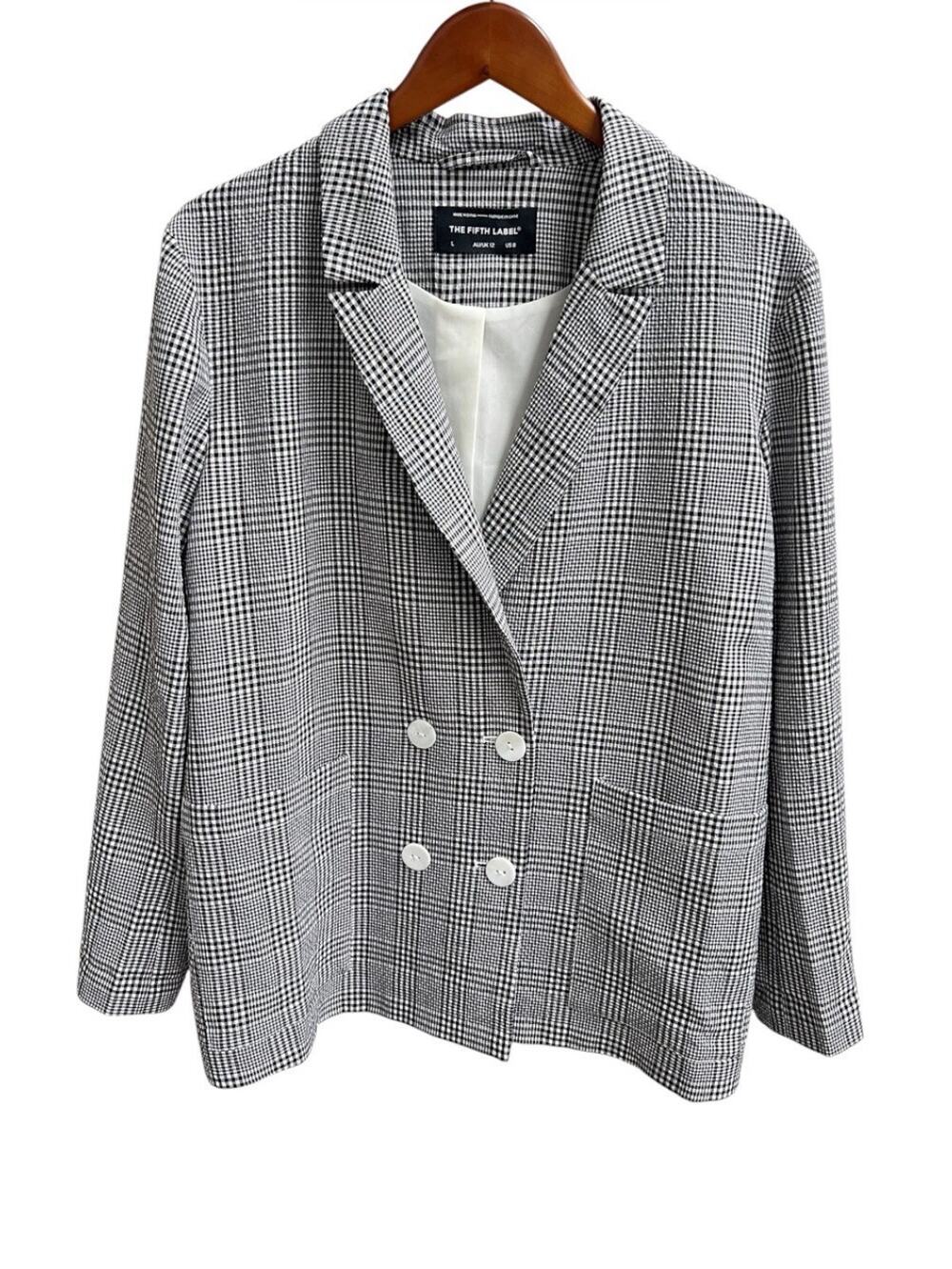The Fifth Label Oversized Blazer Double Breasted Plaid Check Pattern Sz L Coat
